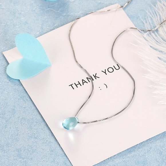 NEW 925 Sterling Silver Crystal Waterdrop Necklace - Picture 7 of 8